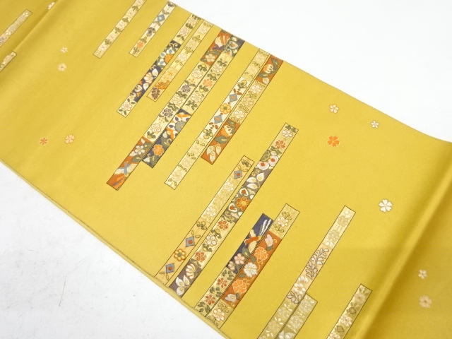 JAPANESE KIMONO / ANTIQUE FUKURO OBI / SILK / WOVEN SAKURA & FLOWER